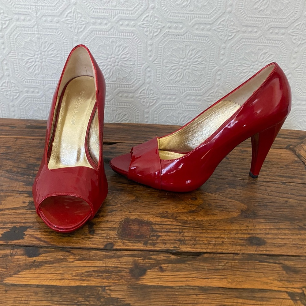 Flavio Castellani Red Patent Leather Peep Toe Heels - size 37